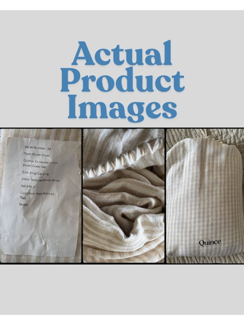 S34 | Quince European Linen Duvet Cover Set King Cal King Natural/White Stripe N - Picture 3 of 13